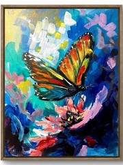 TITA PAINTZ Colorful Butterfly on Flower Expressionist Original Wall Art 8×10