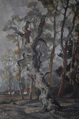 GUM TREES OF THE AUSTRALIAN OUTBACK OIL PAINTING JOHN WILSON c1970s
