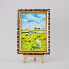 Original Oil Painting Grazing Sheep Meadow Landscape 4×6 Framed Countryside