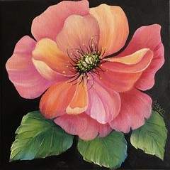 PINK PEONY Shabby Chic Acrylic Painting~8X8~~Jann Mendenhall~🖌️🖌️🖌️