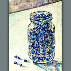 Blueberry Still Life Original Oil Painting Rustic Kitchen Art on Canvas 9×7″