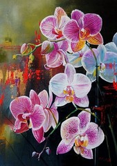 Original Oil Painting Pink White Orchids Floral Art Canvas 35×25 cm Handmade