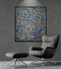 One-of-a-Kind Pollock Style Multicolor Abstract Canvas – 39×35 in