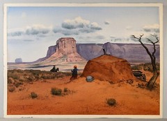 1978 Duncan Spencer watercolor Monument Valley Merrick Butte Navajo Hogan