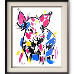 Party Pig Original Acrylic Ink 11×14 Colorful Farm Animal Signed Farmhouse Art