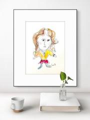 Original Abstract Expressionism 9×12 Funny Woman Hand drawn Paper Signed Art 24