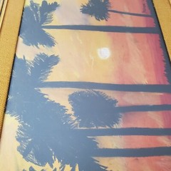 Hawaii Sunset Palm Trees Scenic 1970’s Print Painting Framed Signed