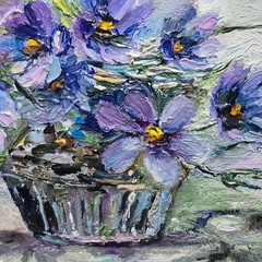 original autographed oil painting framed.Still Life with Blue Flowers 6х4