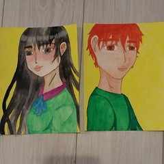 6×8 Inch Gouache Paintings 2 Set Watercolor Paper Titles With Her & With Him A1