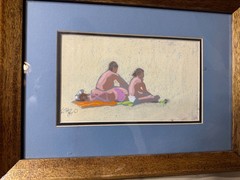 Gibbs 1984 „Two Figures On Beach“ Pastel Painting – Signed And Framed