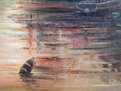 Thomas Westcott Oil Painting c1910 Fishing Barges at Sunrise off Ipswich Suffolk