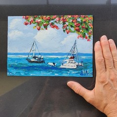 Sailboats Ocean Painting Tropical Seascape Blue Water Boats Original Acrylic Art