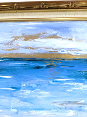 Golden Sunset at Sea Impressionist acrylic painting 16″x20″x1/2″ One of a kind