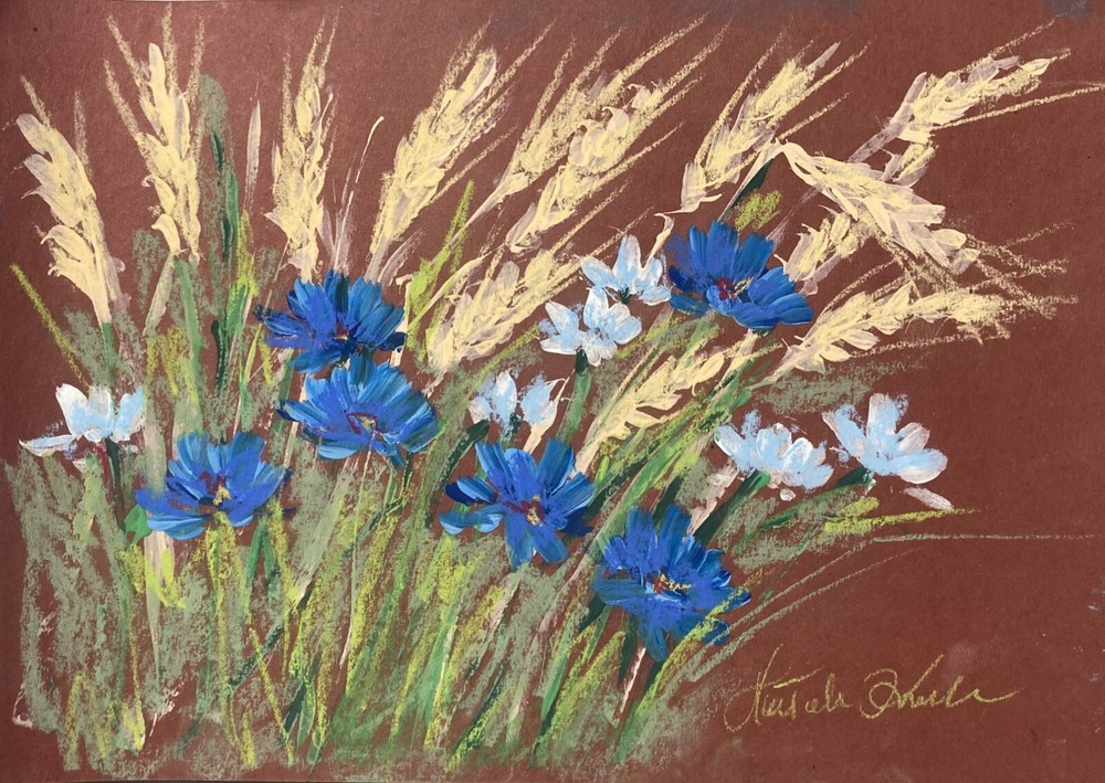 ears of grain flowers Landscape Original Pastel Painting Margaret Raven