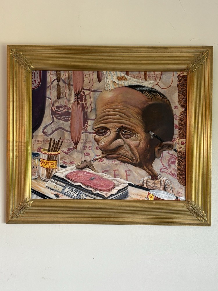 Original Skot Olsen Oil On Canvas Painting”Rare Butcher Shop” Framed