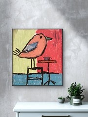 Abstract Colorful Coffee Doodle Rainbow Pink Bird Original Art 11×14 on Paper