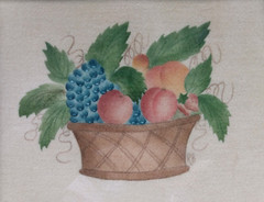 Framed Folk Art Signed Hand Painted Stencil Painting Colorful Fruit Basket