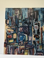 MID CENTURY ABSTRACT PAINTING EXPRESSIONISM CUBISM MODERNISM HAL AKINS SIGNED