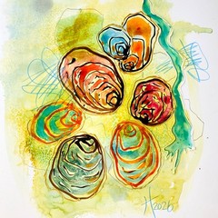 Gathering 2 Original Abstract Oysters Mixed Media Painting 11x14in Matted