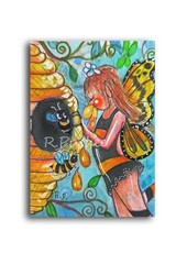 ACEO ORIGINAL ILLUSTRATION ART , Fairy,, Honey thief! Whimsical mini art
