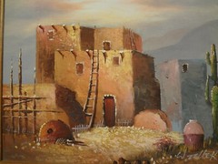 Western Oil Painting by W. Zeller-Adobe Houses-American West