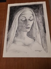 Vintage 1965 Portrait of Nun/Madonna Charcoal on Paper by E.R. Blakeslee