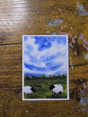 ACEO *Art Print of Original Sheep Watercolor Hand Painted By El_duderino_art