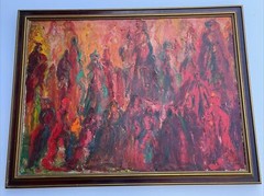 1960’S PAINTING ABSTRACT EXPRESSIONISM MYSTERY SIGNED 35 INCHES VINTAGE LARGE