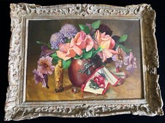 GEORGE L. NELSON VINTAGE OIL ON MASONITE PAINTING 13 1/2″ x 9 1/2″ SIGNED-FRAMED