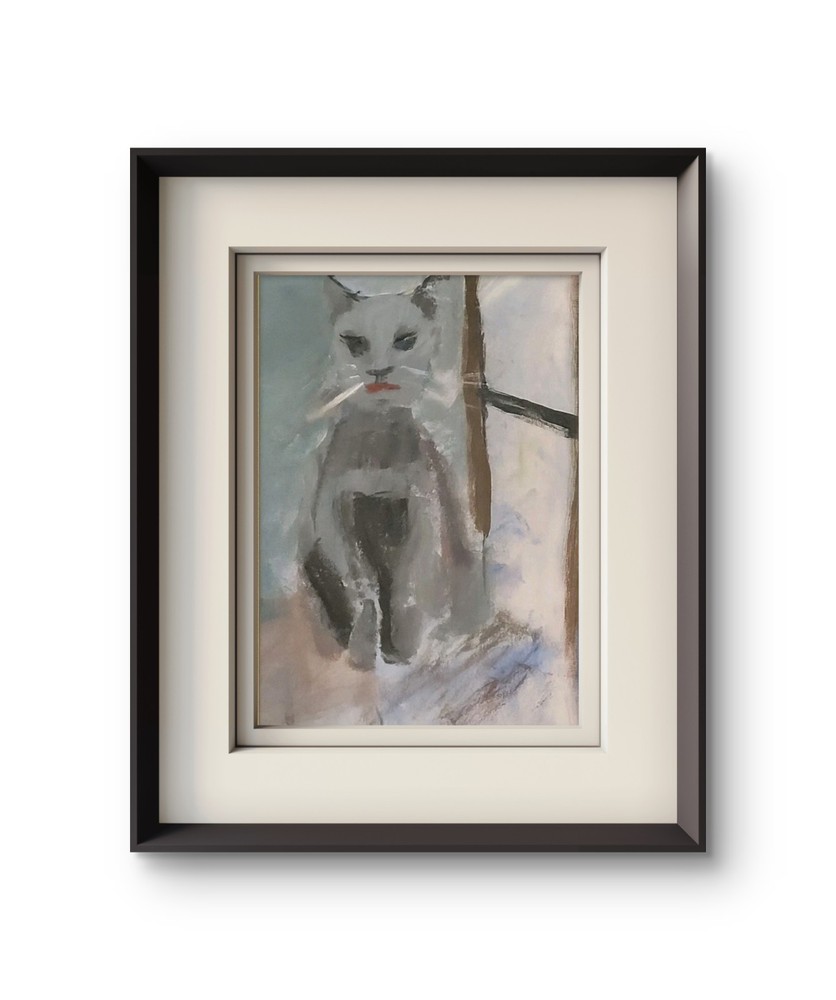 Unimpressed Cat Original Acrylic Painting, Whimsical Feline Portrait Art