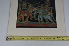 Vintage Asian Silk Screen Art Paintings MCM War Elephants Chariot Thai Ramayana