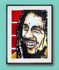 Vibrant Bob Marley Pop Art Acrylic Painting – 16×12″ Canvas Paper