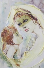 VINTAGE G. LUCIANA ORIGINAL OIL PAINTING MOTHER & CHILD WOOD FRAME CERTIFICATE