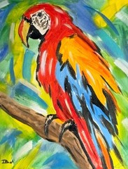 Parrot Painting 11×14 Original Colorful Tropical Bird Expressionist Art