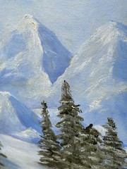 Vintage Oil on Canvas Winter Landscape Snowscape with Mountains Framed & Signed