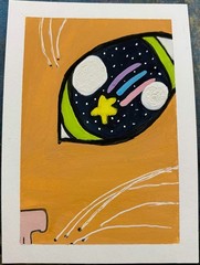 ACEO Original Cat Kitty Kitten Space Stars Miniature Painting Art OneCraftyLady
