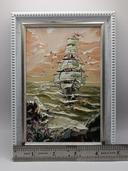 Original Oil Painting Sea Seascape Miniature Framed Impasto Ship Maritime Art