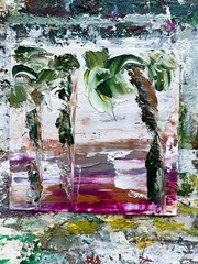 Secret Palms of Hana, Hawaii – Maui Island Diptych, Original Oil Painting Framed
