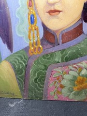 Oriental Mid-Century Artist W. Saling Original Oil On Masonite Board