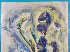 Vintage Original Signed Ron Edge Watercolor & Ink Painting 22×18 Framed Art Iris