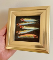 Framed Original Fish Painting Small Coastal Nautical Sardine Still Life wall art