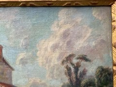 18th Century ANTIQUE Oil Painting Francois BOUCHER Figures Watermill GILT FRAME