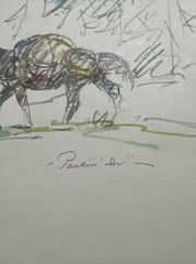 MARJORIE REED DRAWING LISTED FAMOUS Sketch Small Cowboy Wester Wagon Rare Find