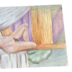 Vtg oil painting reclining nude woman French impressionist art MCM Anne Sutees