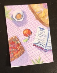 ACEO: Original Gouache Painting (6.4 x 8.9 cm): Pink Picnic 1/4 by Lenahui