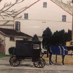 Vintage Original FARM House Barn Amish Wagon Roadside Stand Horse FRAMED Glass