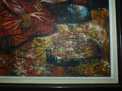 Vintage Cubism Oil Painting, Bedouin Women in Market, Signed E. ENOS, 64 x 54 cm