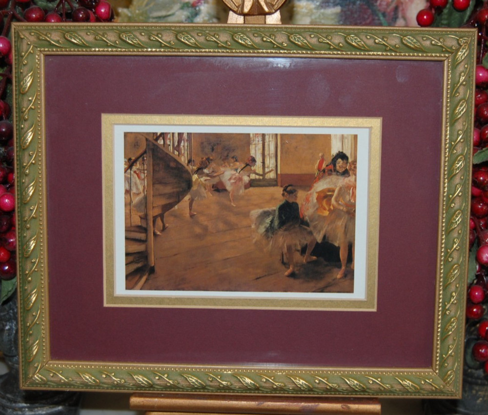 VINTAGE FRAMED SMALL ART GALLERY EDGAR DEGAS COLOR PRINT „THE REHEARSAL (1877)“