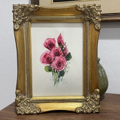 Original Watercolor Floral Roses Framed with Glass – Signed Ron Bergen