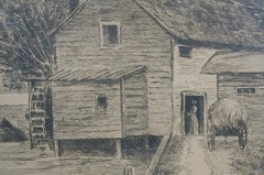 Antique 1895 HC Rost Water Mill Country River Landscape Etching 31″
